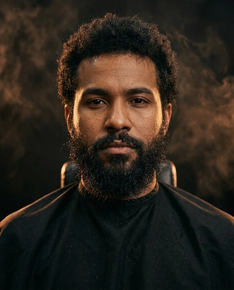 Antes: cabelo crescido e barba sem contorno